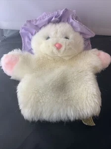 Applause Vintage White Kitty Cat With Purple Bonnet Hand Puppet 1985 Vtg AQ - Picture 1 of 7