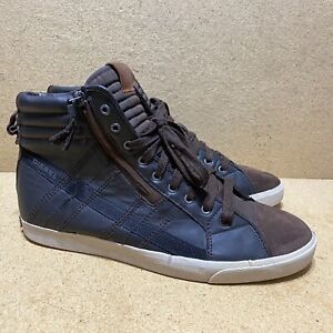 Diesel D-String Plus Shoes Men's Size 11 Brown Leather High Tops Side Zipper