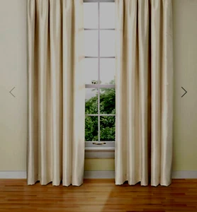 LIGHT WEIGHT FAUX SILK CURTAINS IN IVORY / NATURAL CREAM 90" X 72'' TAPE TOP - Picture 1 of 2
