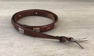 Fossil Womens Brown Leather Silver Studs Western Buckle Waist Belt 41-in Long - Picture 1 of 6