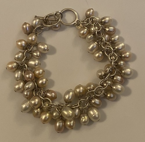 Bracciale Silpada Firmato Sterling Acqua Dolce Perle Bianco Rosa Off White