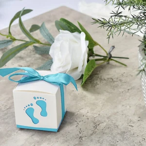 25 BLUE 2.5" Baby Shower Party FAVOR BOXES Footprints Design Party Decorations - Picture 1 of 8