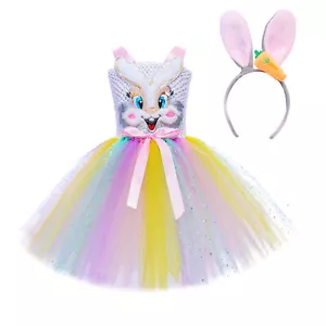 Girls Easter Bunny Rabbit Costume Bunny Tutu Dress with Headband Fancy Dress - Picture 1 of 17