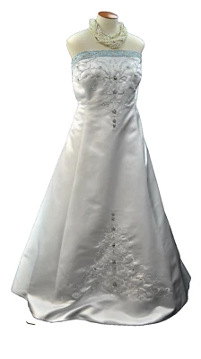 Alfred Angelo White Robin Egg Blue Satin bead 865209 Wedding gown dress 22W NEW - Image 1 of 4