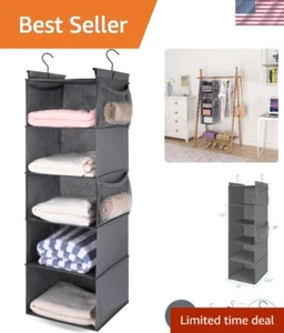 5-Shelf Hanging Closet Organizer - Space Saver with Side Pockets in Grey - Picture 1 of 9