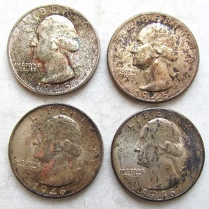 1945-D, 1945-S, 1946-D & 1946-S Washington Quarters 25c--dunkle Originaltönung - Bild 1 von 2