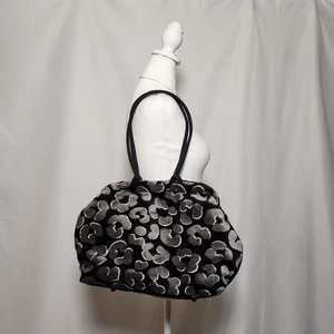 ATENTI Leopard Terry Cloth Tapestry Shoulder Bag Gray And Black Clamp Purse - Picture 1 of 8