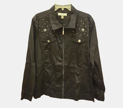 Onque Mujer Talla 2X Muñeco de Nieve Navidad Copo de Nieve Lentejuelas Cremallera Negro Blusa/Chaqueta Foto 1 de 4