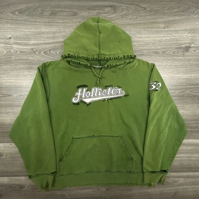 Sudadera con Capucha Hollister De Colección Para Hombres XL Verde Envejecida Golpeada Desteñida Y2K Foto 1 de 4