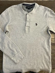 U.S Polo Association White Men's Medium Thermal Long Sleeve Waffle Knit Henley - Picture 1 of 5