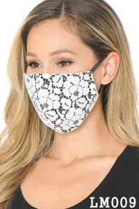 MADE IN USA Reusable Washable 4x  Layered Filtered Black White Lace Face Mask 9 - Picture 1 of 3