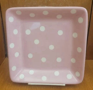Pampered Chef HELP WHIP CANCER Pink and White Polka Dot plate, 7 1/4", EUC - Picture 1 of 5