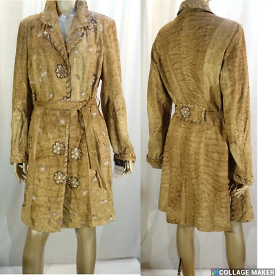 RENDICIONES DE CUERO por SANDI~NUEVO CON ETIQUETAS $850~ABRIGO DE TENCA FLORAL BORDADO PIEL DE CORDERO BRONCEADO XL Foto 1 de 4