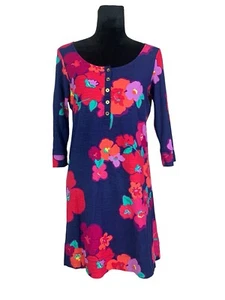 Lilly Pulitzer Calia Henley Mini Floral Dress Size M Colorful 100% Cotton - Picture 1 of 14