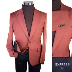 Express Herringbone Burnt Orange 2-Button Sz 36S Sport Coat Jacket Blazer Wool - Picture 1 of 15