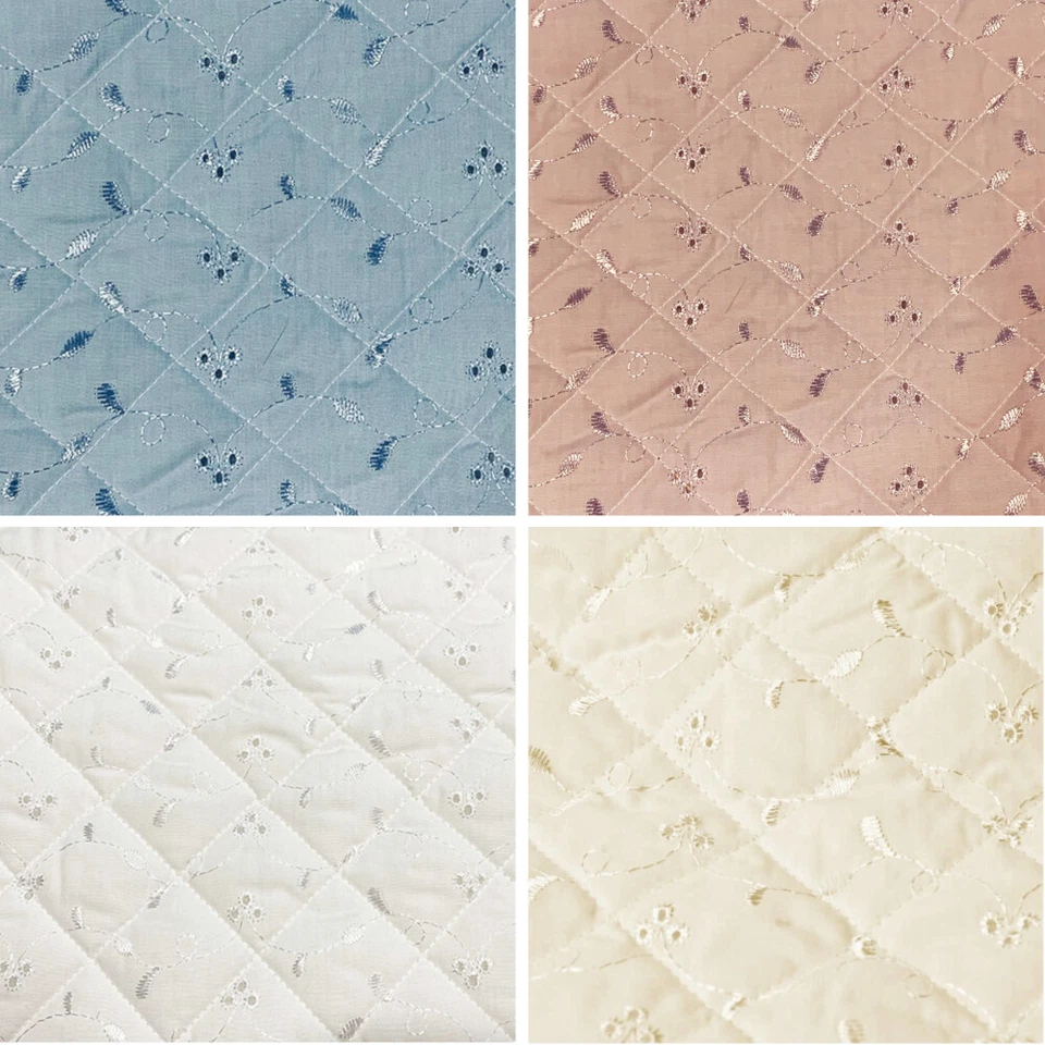 Quilted 112cm Wide Broderie Anglais 3 Hole Fabric Bedding Quilting - Image 1 of 1