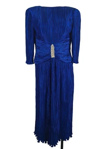 Vintage George F. Couture Puff Sleeve Sapphire Pleated Evening Gown Sz 6 - Picture 1 of 8