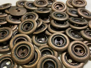 Old Metal Button Antique Copper Finish Circle/Rim 18mm 2hole - Picture 1 of 3