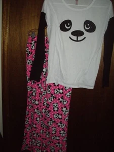 T15 Girls Size 14 Justice 2pc Panda Pajamas Fleece Pink White - Picture 1 of 3