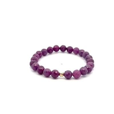 Natural Ruby Gemstones 6 -6.5mm Stretchable Bracelet 18k Gold Bead Charm - Image 1 of 4