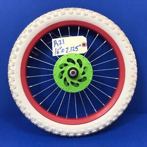 16" Front Bicycle Pink Wheel w/ Green Hub & White 2.125" Tire Kids Bike #R21