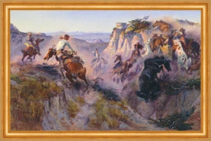 Wild Horse Hunters Charles M. Russell Steppe Wildpferde Jagd B A3 01100 Gerahmt - Bild 1 von 1