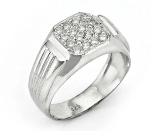 STERLING SILVER CZ GYPSY RING GENTS CUBIC ZIRCONIA SIGNET WED BAND LARGE SIZES - Picture 1 of 5