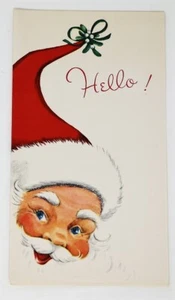Vtg Merry Christmas Greeting Card Santa Head With His Red Hat - Picture 1 of 3