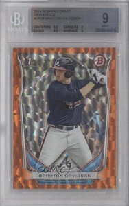 2014 Bowman Draft Orange Ice /25 Braxton Davidson #DP28 BGS 9 MINT
