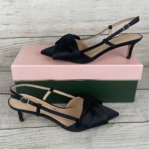 Kate Spade Marseille Womens Sz 6.5B Slingback Pumps Black Satin - Picture 1 of 12