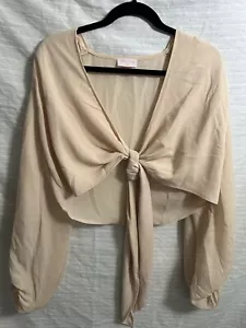 Blusa corta rosa lirio topo corbata frontal top manga globo camisa verano talla mediana - Imagen 1 de 7