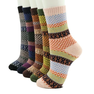 5 Pairs Men Wool Crew Warm Stripe Thick Sport Design Thermal Classic Boots Socks - Picture 1 of 12