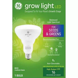 GE LED Grow Light Bulb SEEDS & GREENS For Plant Growth 9-Watt 16 PPF BR30 - Picture 1 of 2