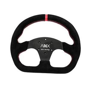 D-Shaped Racing Steering Wheel, 12.8"/325mm Suede Leather Black- Red stitch - Picture 1 of 8