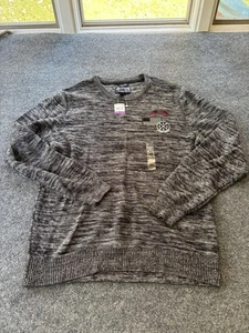 American Rag Sweater Mens 2XL Gray Black Crewneck Cotton Patches Pullover NWT - Picture 1 of 7