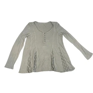 Lucky Brand Lace Godet Swing Henley Top Bohemian Western Olive Green - Picture 1 of 4