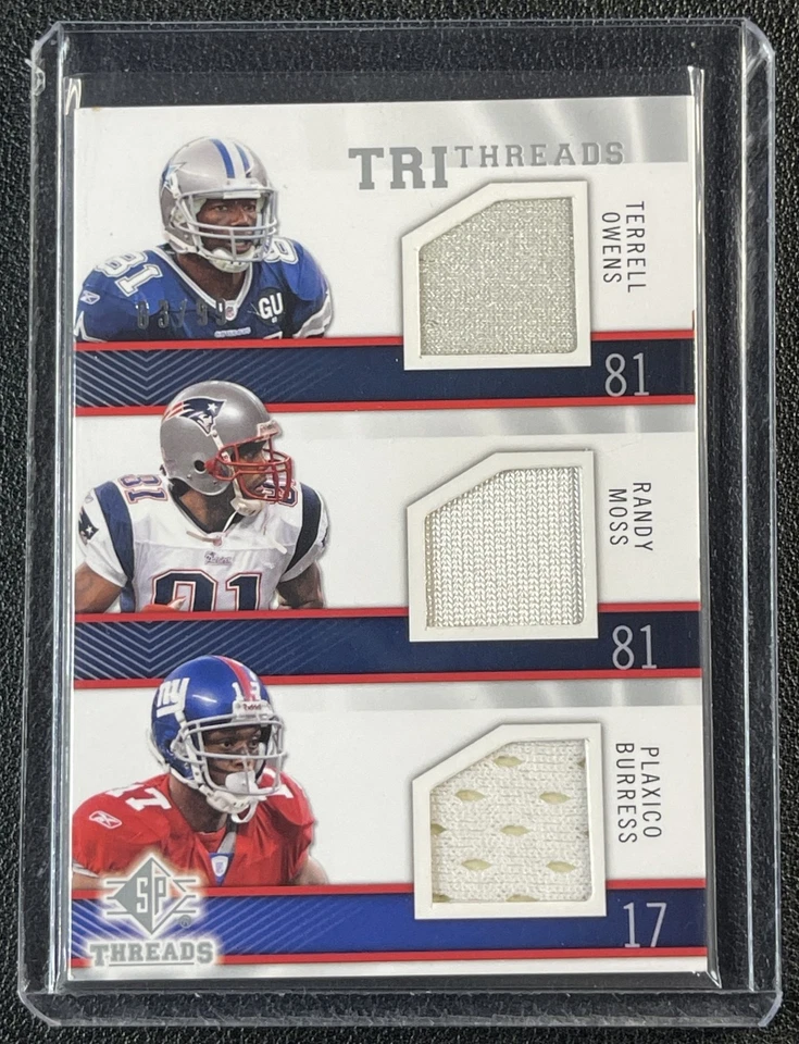 TERRELL OWENS RANDY MOSS PLAXICO BURRESS 2009 SP THREADS TRIPLE GU JERSEY 03/99 - Image 1 of 2