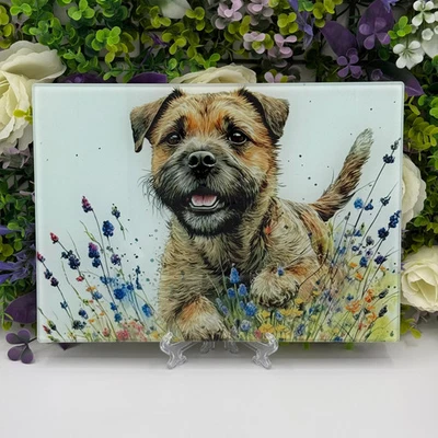 Border Terrier Glass Chopping Board: Handmade Kitchen Decor - Image 1 of 4