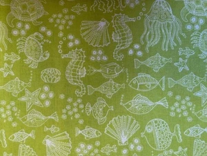 Makower - Merryn Outline Sea Creatures 100% Cotton Fabric - Picture 1 of 1