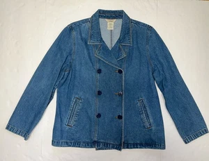 LL Bean Vintage Blue Denim Cotton Jacket Pea Coat Anchor Buttons Pockets Size XL - Picture 1 of 9