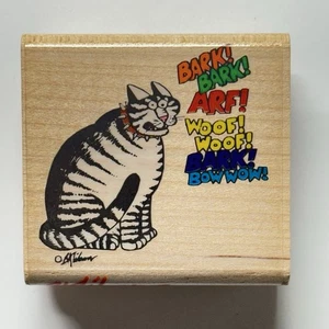B Kliban Cat Rubber Stampede Stamp Barking Cat A-195-E Woof Arf Bow Wow - Picture 1 of 5
