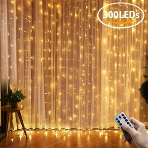 300 LED Curtain Fairy String Lights USB Home Window Bedroom Wedding Party Decor - Picture 1 of 11