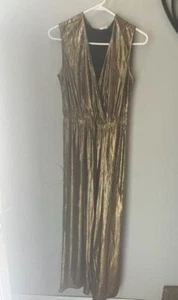 Ellison Metallic Gold Sleeveless Jumpsuit - Womens Elegant & Chic - Picture 1 of 7