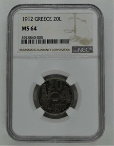 Greece 1912 20 Lepta - UNC NGC MS64 Rare - Picture 1 of 3