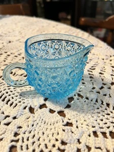 Vintage Fenton Aqua Blue Opalescence Glass Creamer Daisies & Buttons - Picture 1 of 4
