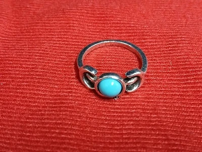 NATURAL TURQUOISE BEZEL SET QUALITY TITANIUM SILVER NEW SIZE 13 RING - Image 1 of 4