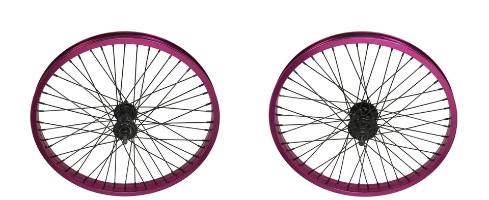 20x2.125 BMX BICICLETA ALEACIÓN Delantera O 9TCog Trasera Rueda Púrpura 48 Radios Cojinete Sellado Foto 1 de 1