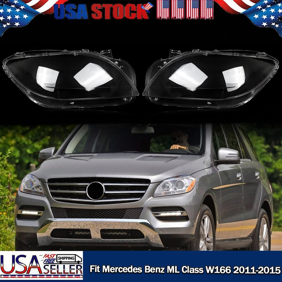 For Mercedes Benz ML W166 ML350 ML400 Pair Front Headlight Lens Covers 2011-2015 Foto 1 de 4