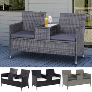 2 Seater Rattan Chair Garden Furniture Wicker Patio Love Seat w/ Table - Picture 1 of 45