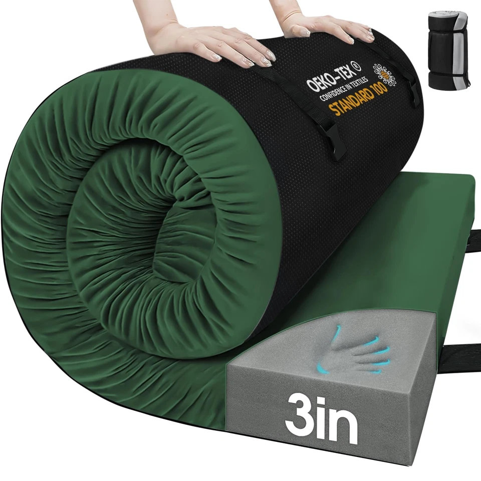 Almohadilla de colchón de espuma viscoelástica para camping de 3 pulgadas de grosor alfombrilla portátil para dormir [aprox... Foto 1 de 4